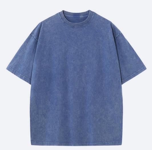 T-shirt rétro délavé robuste bleu, 100% coton